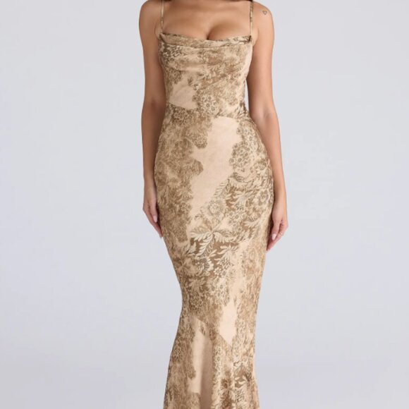 House of CB Nalani Gold Flattering Satin Gown - Picture 3 of 8
